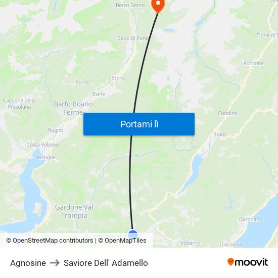Agnosine to Saviore Dell' Adamello map