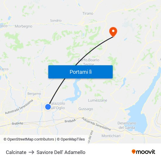 Calcinate to Saviore Dell' Adamello map