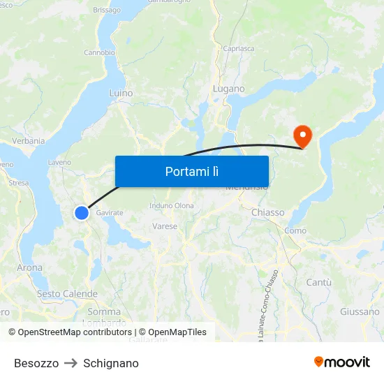 Besozzo to Schignano map