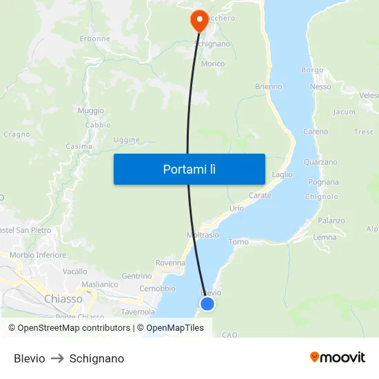 Blevio to Schignano map