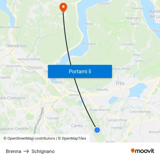 Brenna to Schignano map
