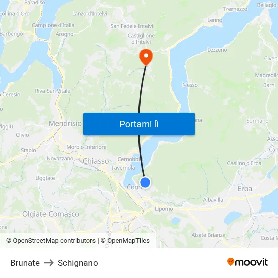 Brunate to Schignano map