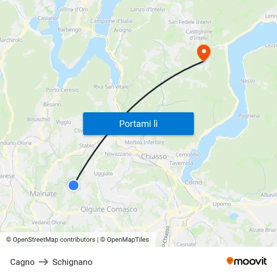 Cagno to Schignano map