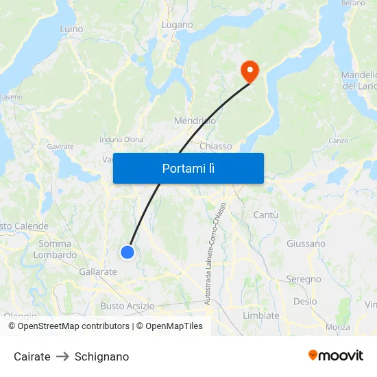 Cairate to Schignano map