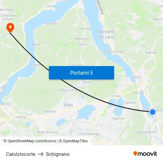 Calolziocorte to Schignano map