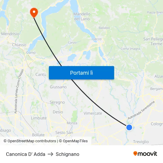 Canonica D' Adda to Schignano map
