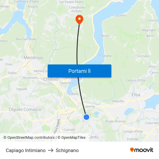 Capiago Intimiano to Schignano map