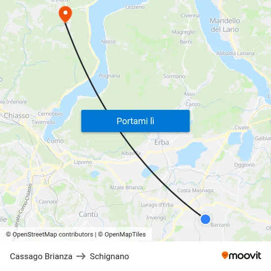 Cassago Brianza to Schignano map