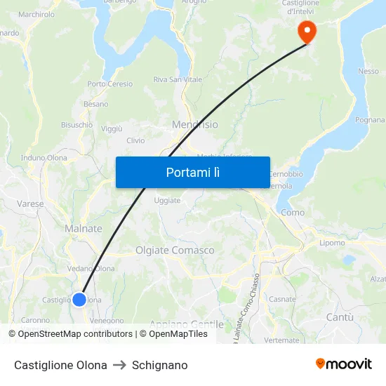 Castiglione Olona to Schignano map