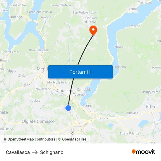 Cavallasca to Schignano map