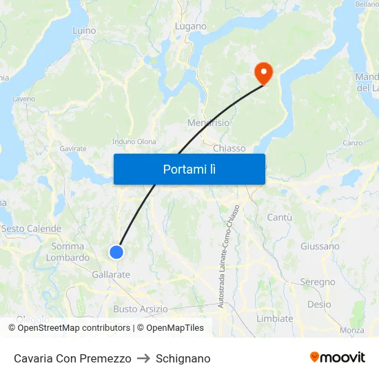 Cavaria Con Premezzo to Schignano map