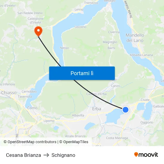 Cesana Brianza to Schignano map