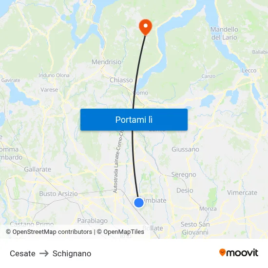 Cesate to Schignano map