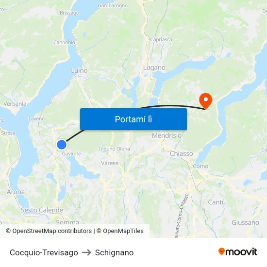 Cocquio-Trevisago to Schignano map