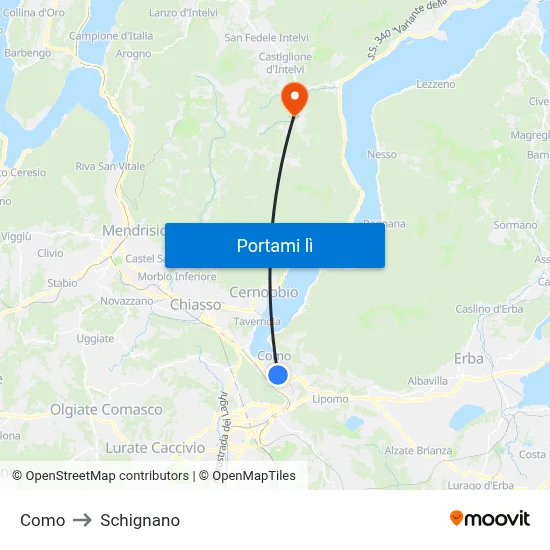 Como to Schignano map
