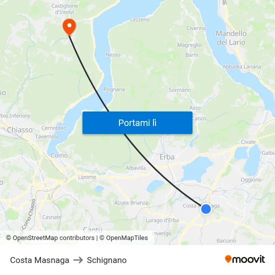 Costa Masnaga to Schignano map