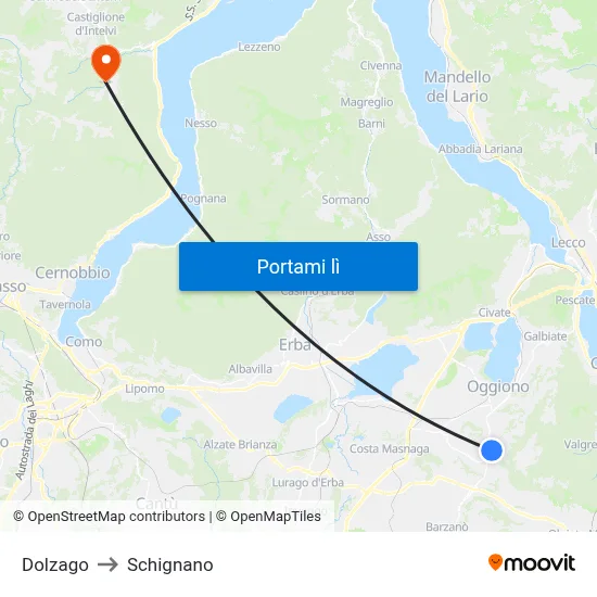 Dolzago to Schignano map
