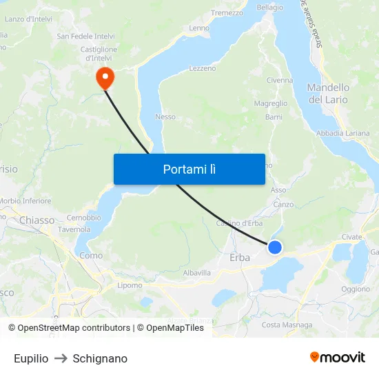 Eupilio to Schignano map