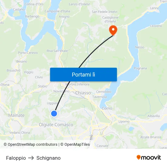 Faloppio to Schignano map