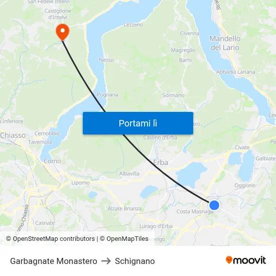 Garbagnate Monastero to Schignano map