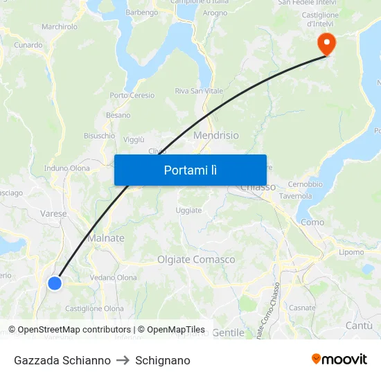 Gazzada Schianno to Schignano map