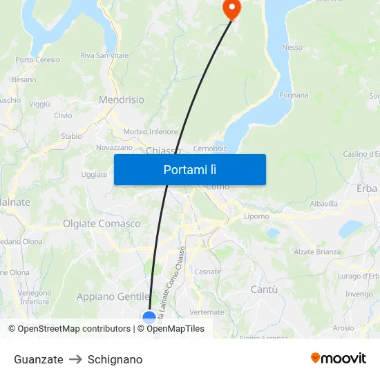 Guanzate to Schignano map