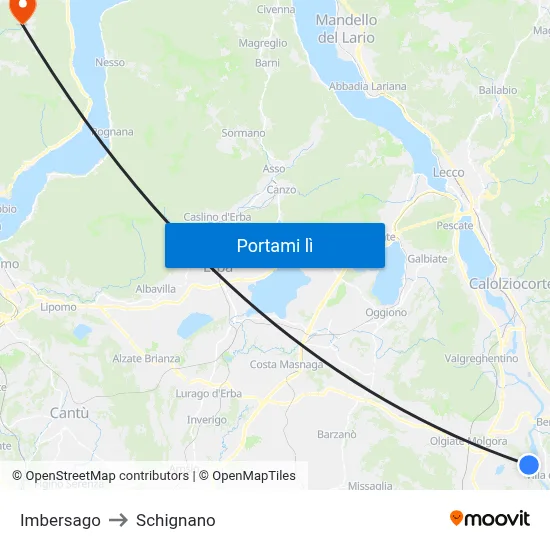 Imbersago to Schignano map