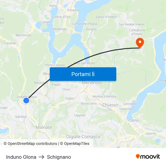 Induno Olona to Schignano map