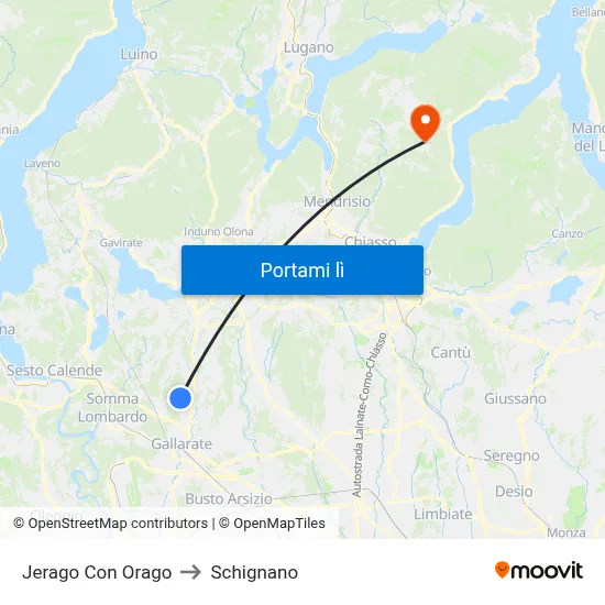 Jerago Con Orago to Schignano map