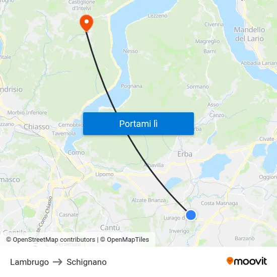 Lambrugo to Schignano map