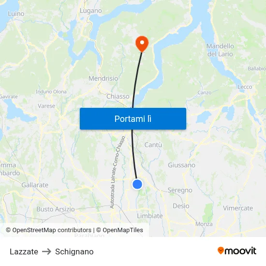 Lazzate to Schignano map