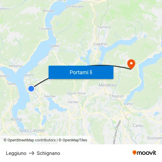 Leggiuno to Schignano map