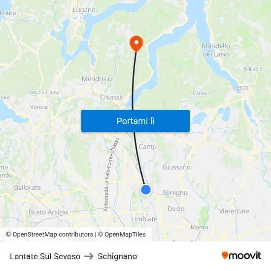 Lentate Sul Seveso to Schignano map