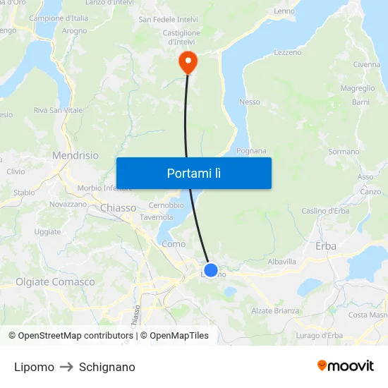 Lipomo to Schignano map