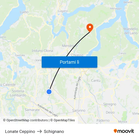 Lonate Ceppino to Schignano map