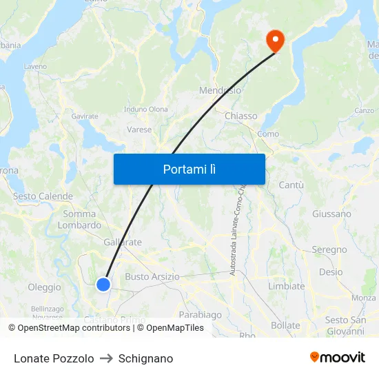 Lonate Pozzolo to Schignano map