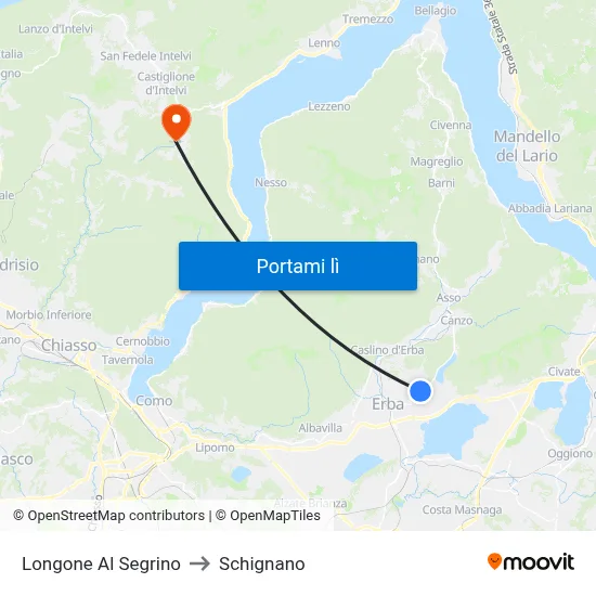 Longone Al Segrino to Schignano map