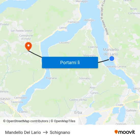 Mandello Del Lario to Schignano map
