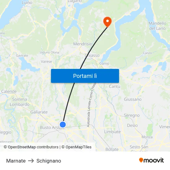 Marnate to Schignano map
