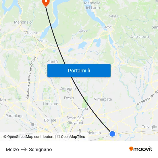 Melzo to Schignano map