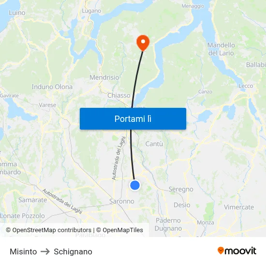 Misinto to Schignano map