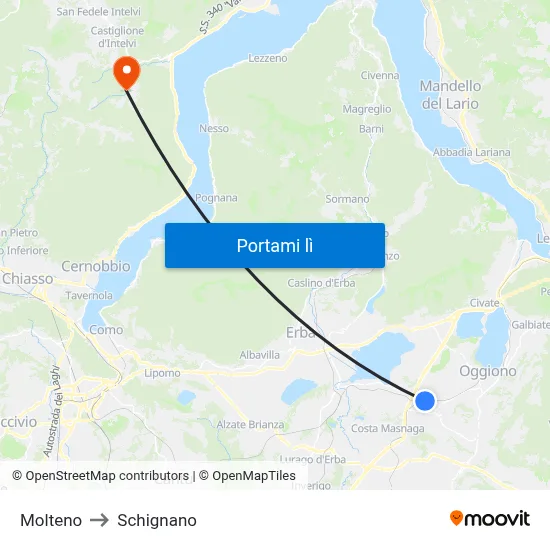 Molteno to Schignano map