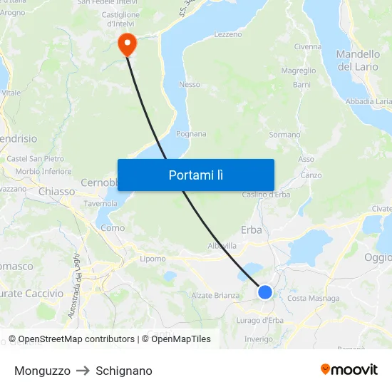 Monguzzo to Schignano map