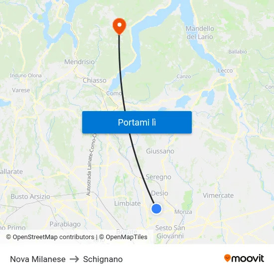 Nova Milanese to Schignano map