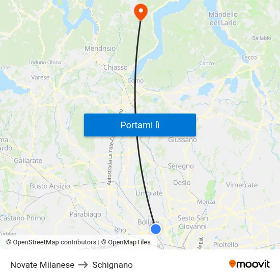 Novate Milanese to Schignano map