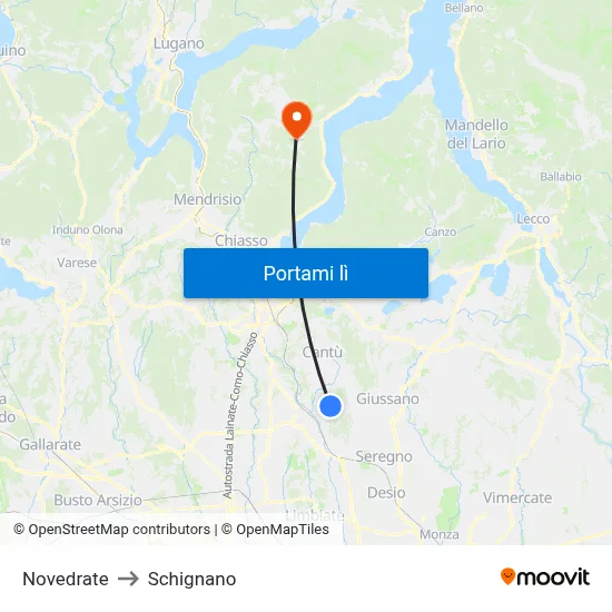 Novedrate to Schignano map