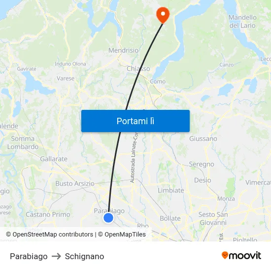 Parabiago to Schignano map
