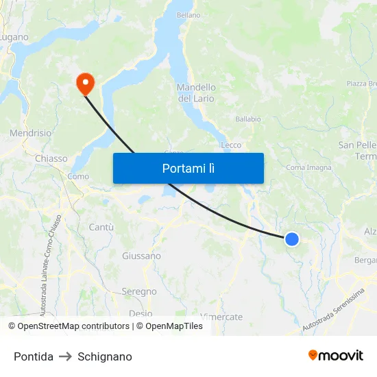 Pontida to Schignano map