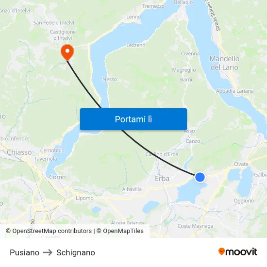 Pusiano to Schignano map