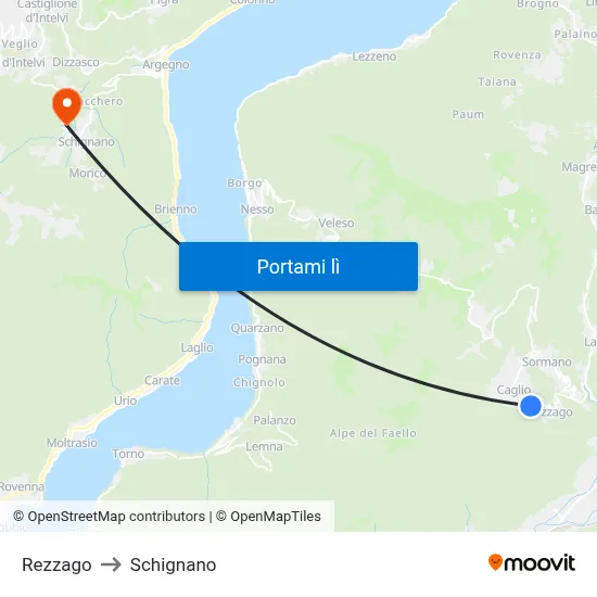Rezzago to Schignano map